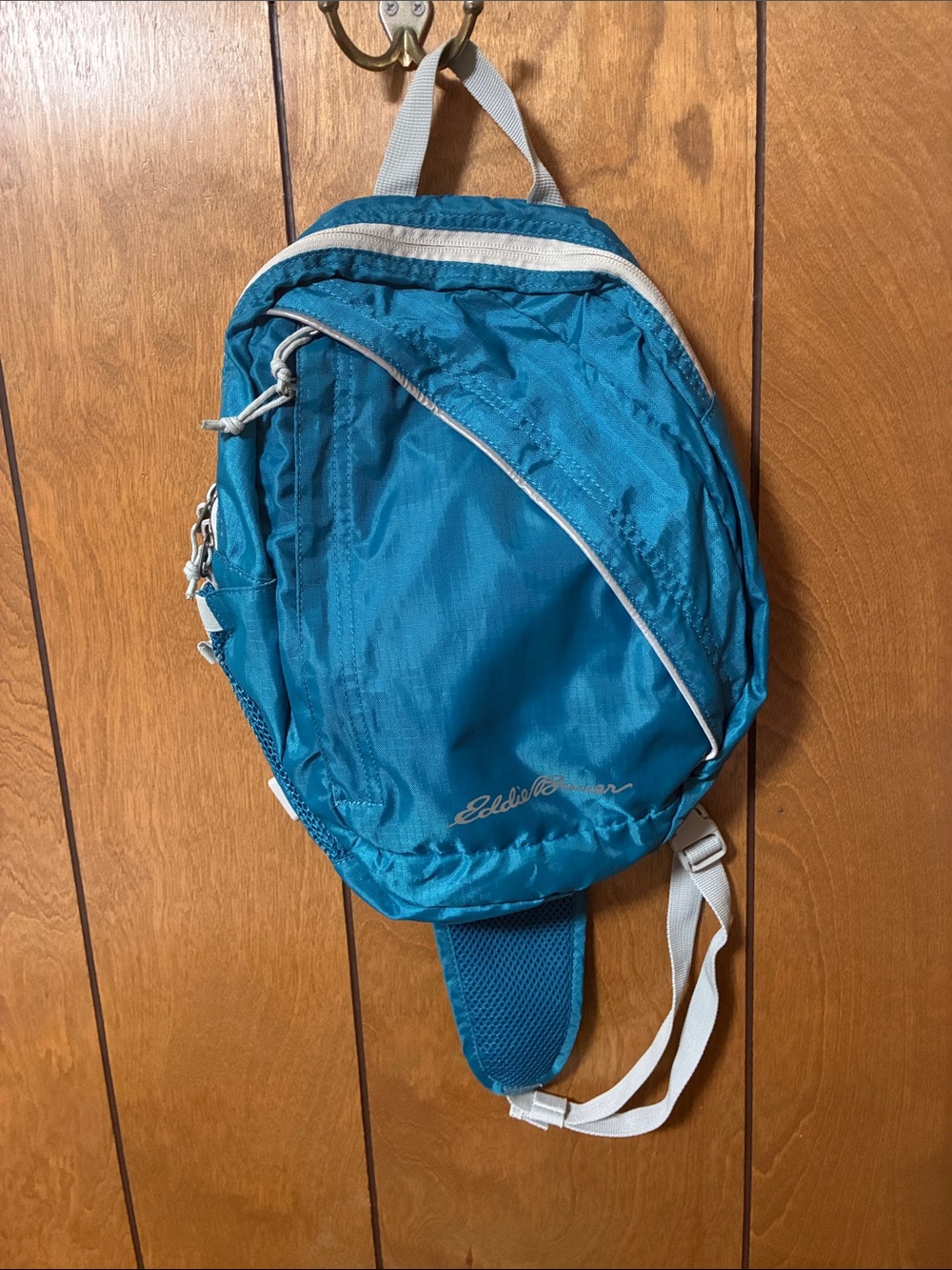 Eddie Bauer Teal Sling Bag with Light Gray Accents